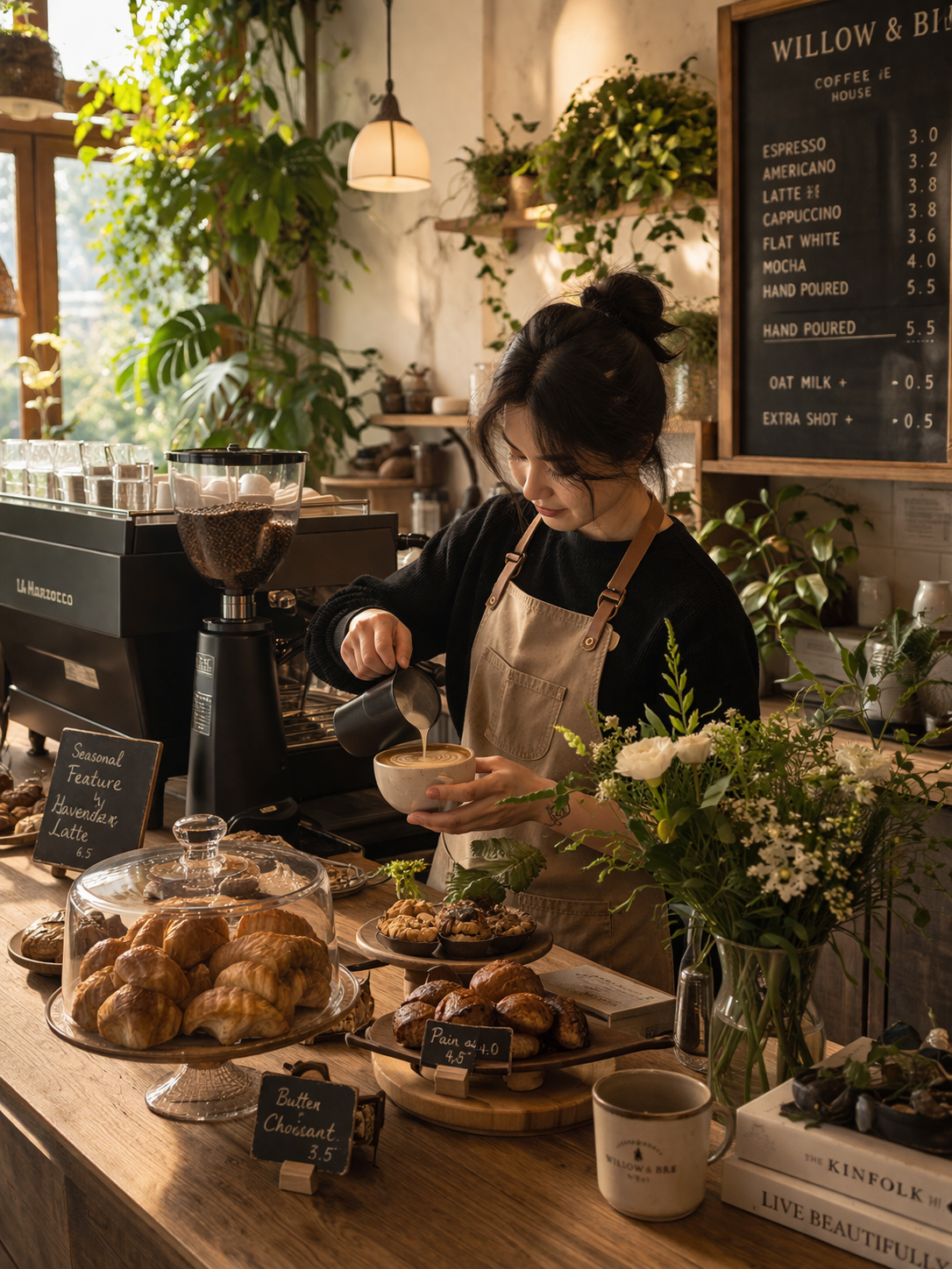 Cozy café and latte artistry